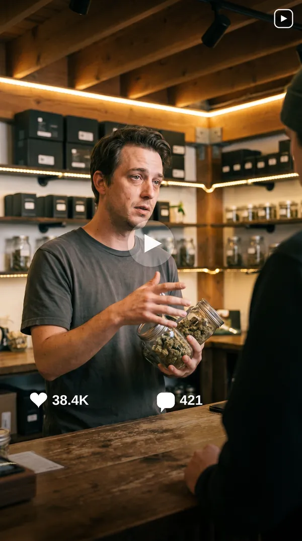 Cannabis dispensary Instagram ad reel with 38.4K likes