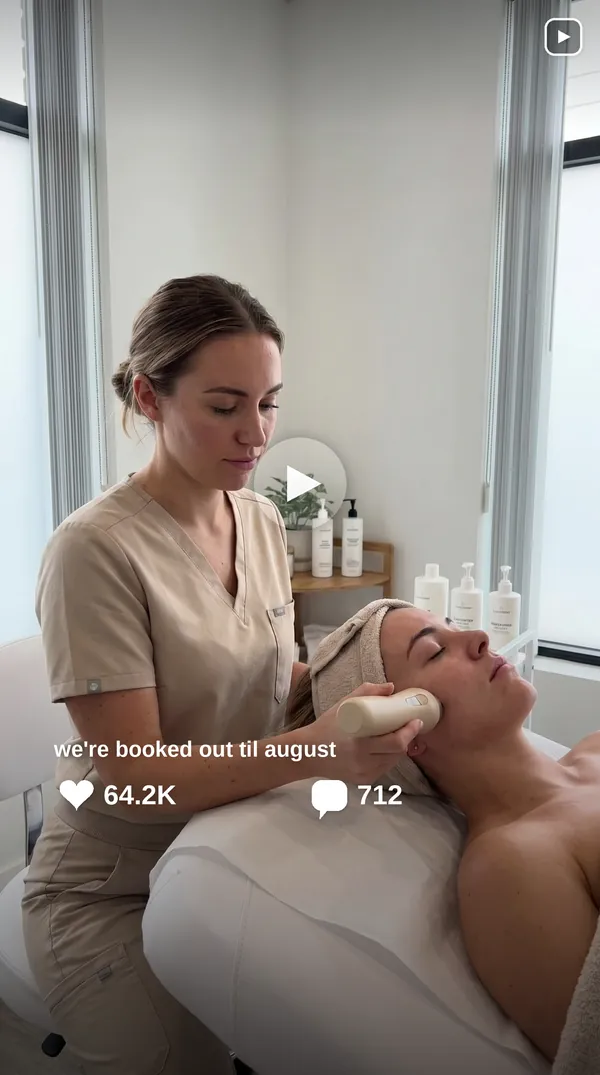Med spa facial treatment Instagram reel ad with 64.2K likes
