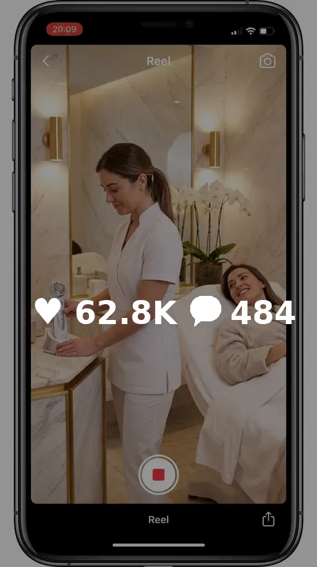 Med spa Instagram reel with 62.8K likes