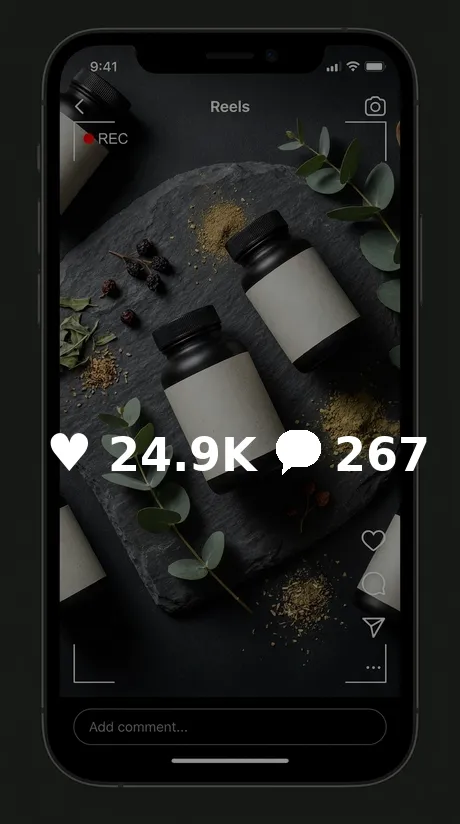 Nutraceutical supplement brand Instagram reel with 24.9K likes